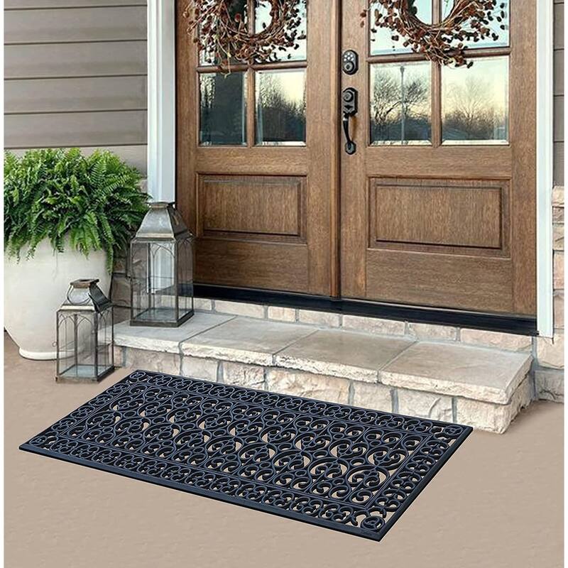 A1HC Large Door Mat, Natural Rubber, Ideal for an entryway, Scrapes Shoes Clean of Dirt & Grime