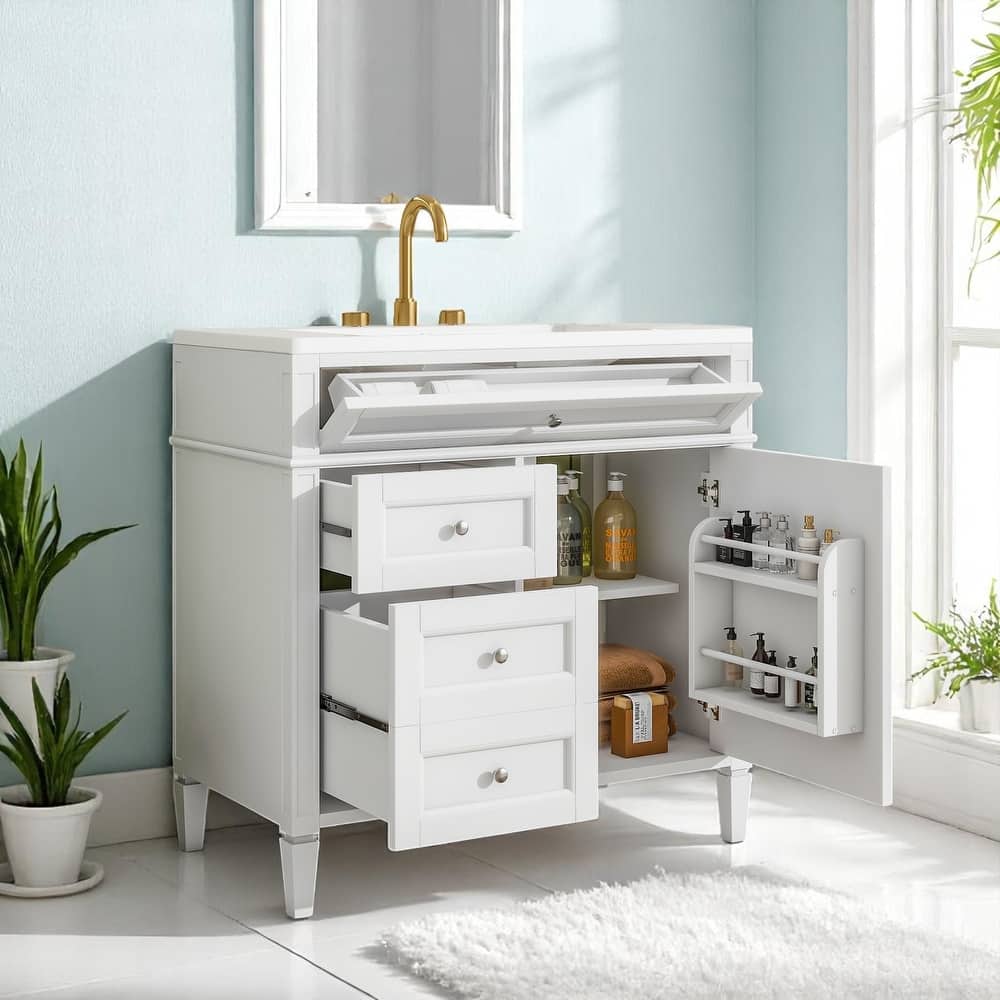 36 Inch Bathroom Vanity with Sink Top, Freestanding Storage Cabinet with 3 Drawers and Single Door, Modern Style