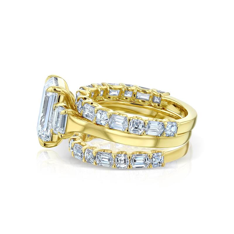 Kobelli 8.8 Carats Lab Grown Diamond Certified 14k Solid Gold Emerald & Asscher Three Stone Esma 3pc Bridal Set