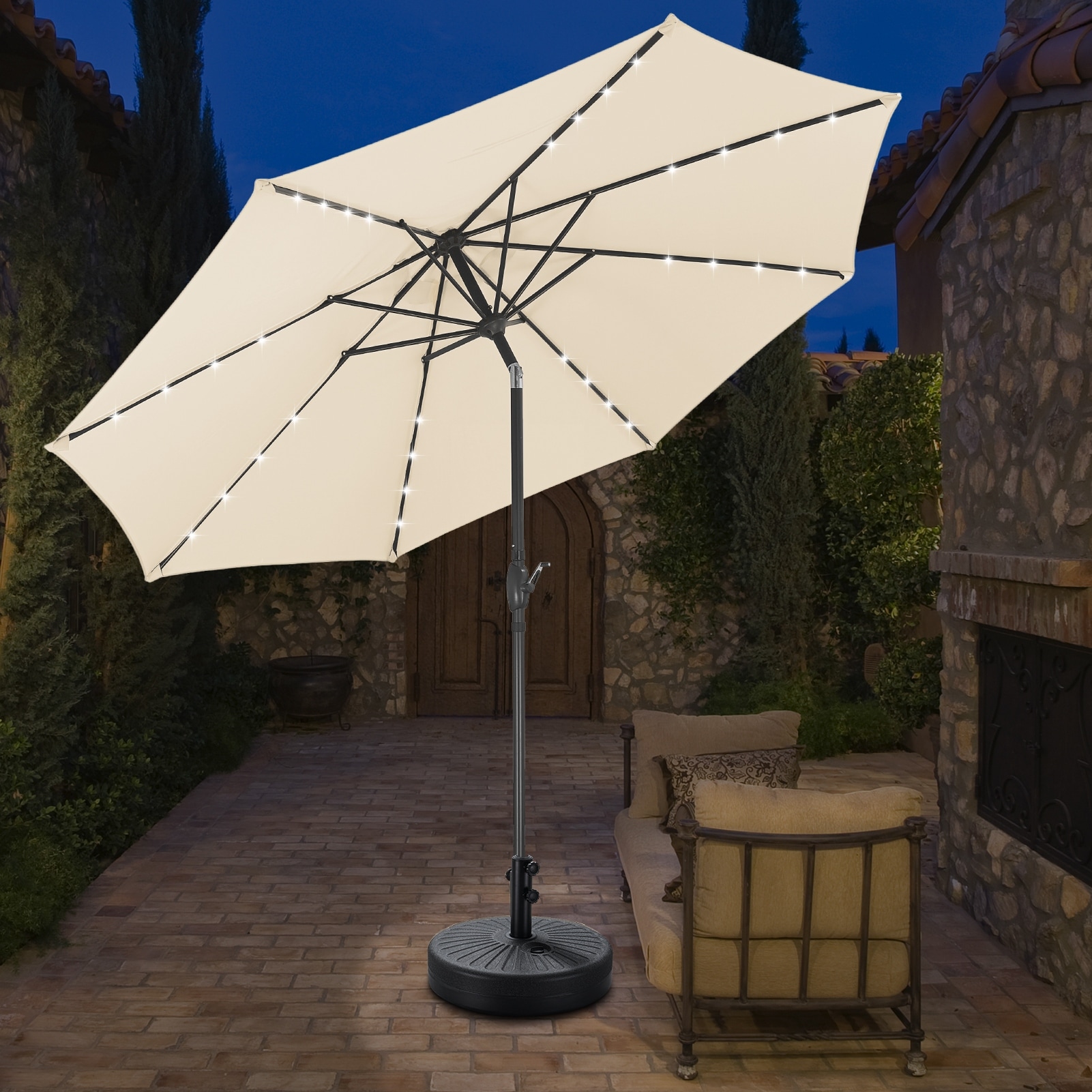 Ainfox 10ft Patio Umbrella with Lights Outdoor Solar Umbrella