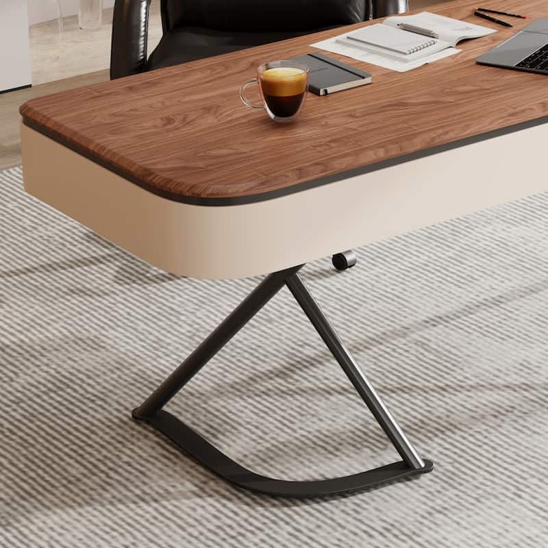 Modern 63'' Writing Desk, Brown Wood Desk,Drawers