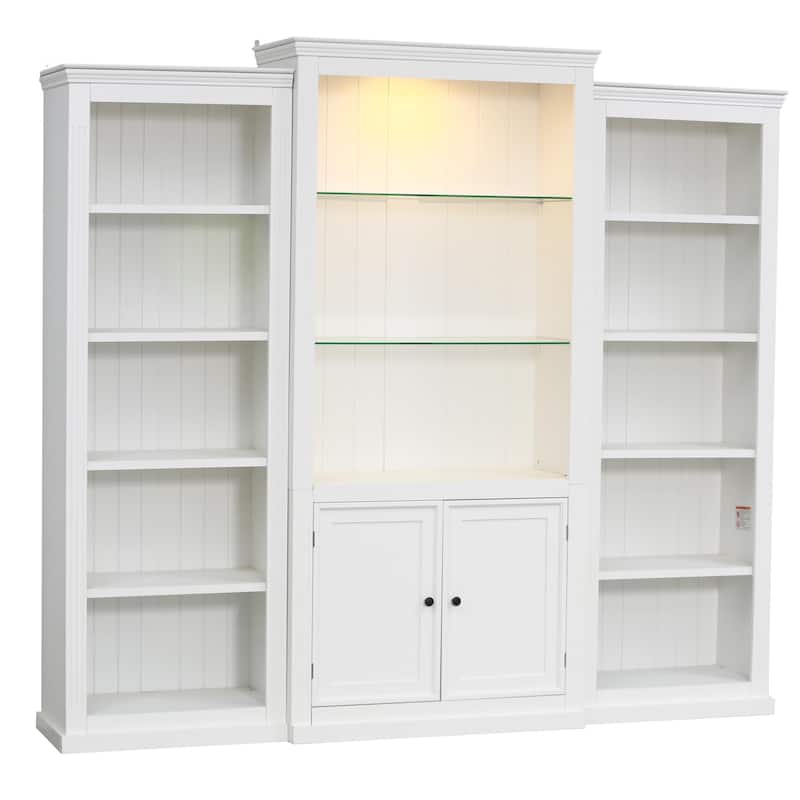 78.75'' Tall 3-Pieces Bookcase Display Cabinet with 5 Colors Adjustable LED Ceiling Light, Retro Style Bookshelves
