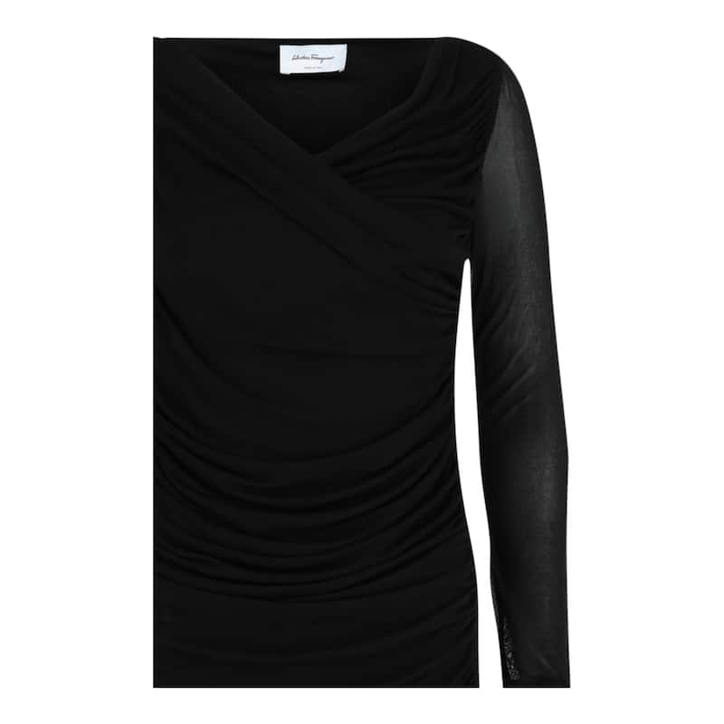 Ferragamo Ruched Long Sleeve Mini Dress