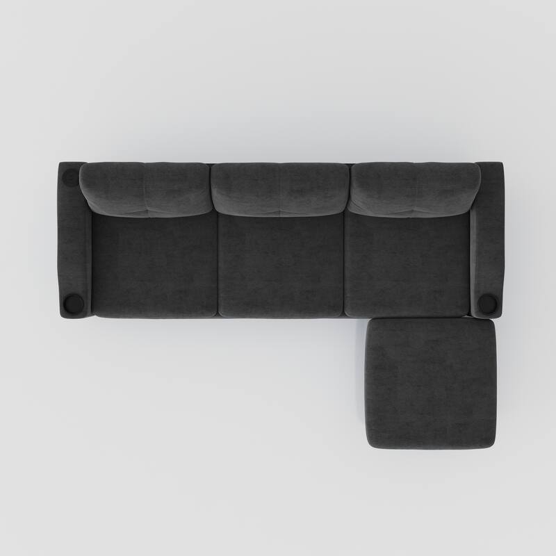 78.74'' Versatile L-Shaped 3-Seater Sofa with Storage and Footstool, Built-in USB Ports, and Cup Holders