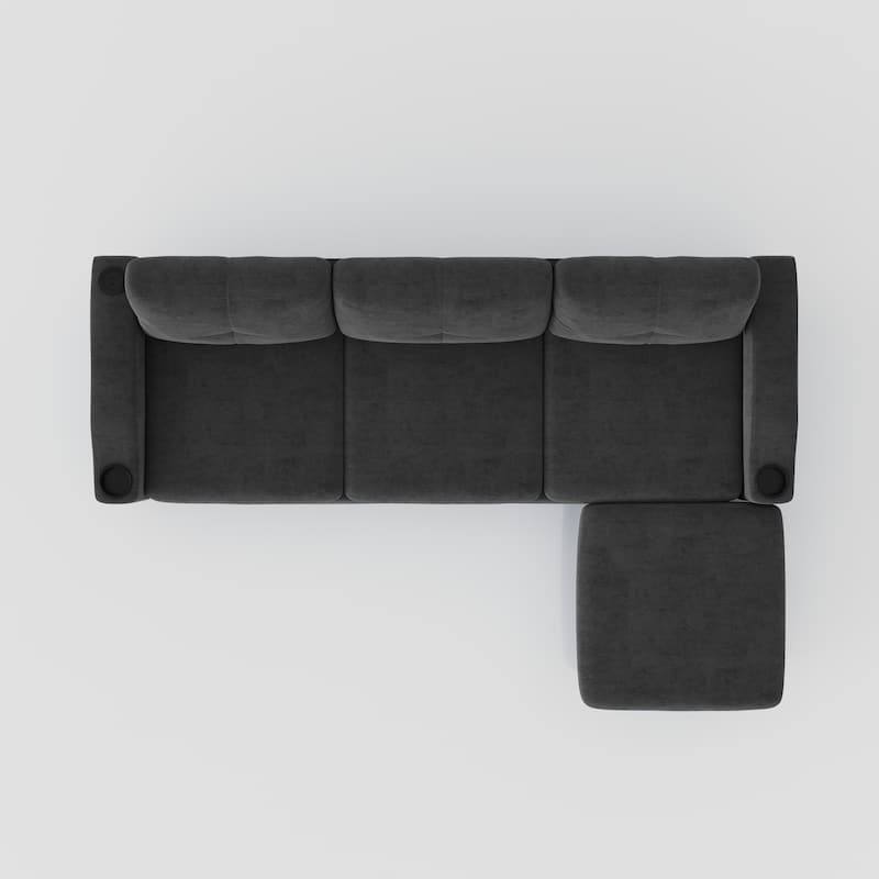 Grey 78.74'' Versatile L-Shaped 3-Seater Sofa with Storage and Footstool, Built-in USB Ports, and Cup Holders