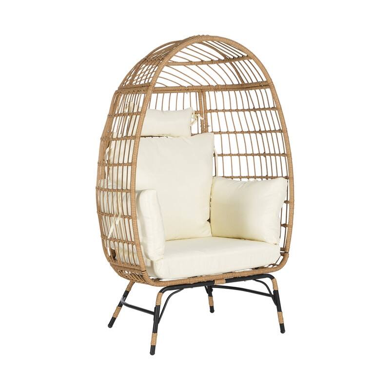 Wicker Egg Chair with Ottoman, Oversized Indoor Outdoor Lounger for Patio, Backyard, Living Room