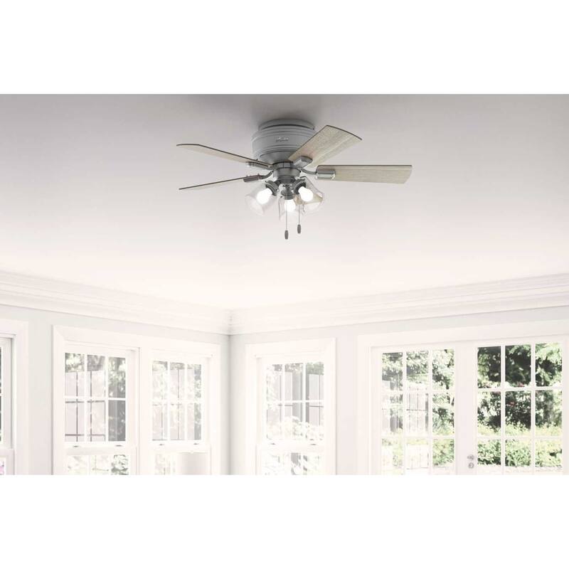 Hunter 42" Crestfield Low Profile Ceiling Fan with 3-Light LED Light Kit and Pull Chain - Casual, Farmhouse, Rustic - Matte Silver