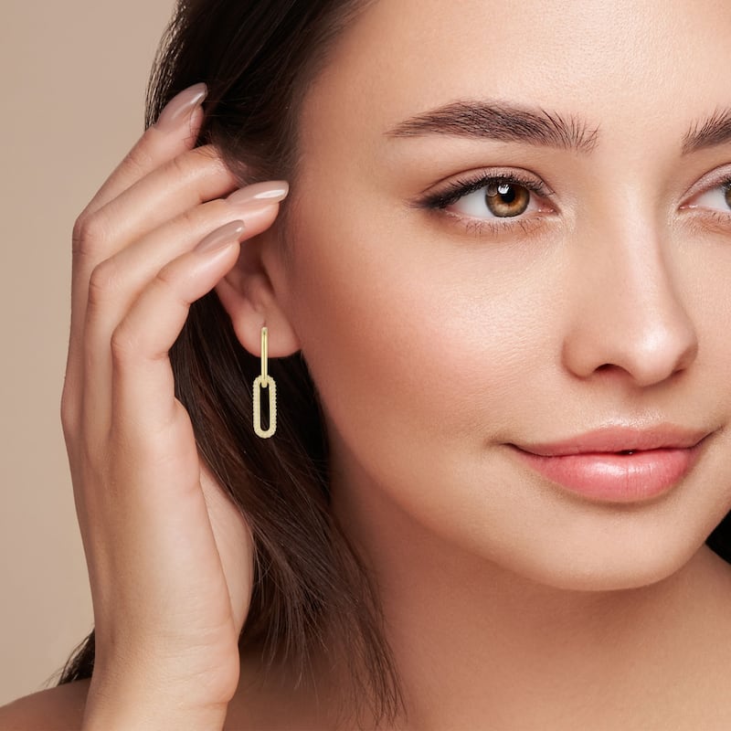 Soleil Sterling Silver Pave Elongated Link Drop Earrings
