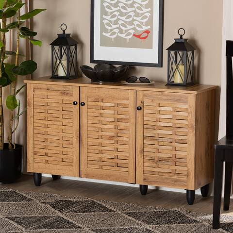 Winda Modern Oak Brown Finished Wood 3-Door Shoe Cabinet