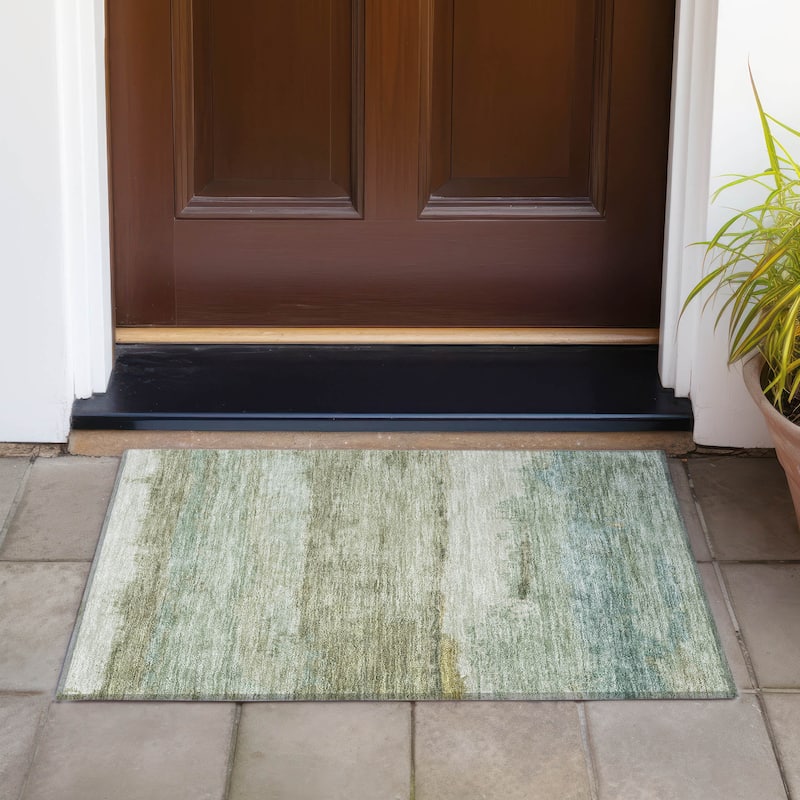 Machine Washable Indoor/Outdoor Watercolor Ombre Chantille Rug - Green - 1'8" x 2'6"