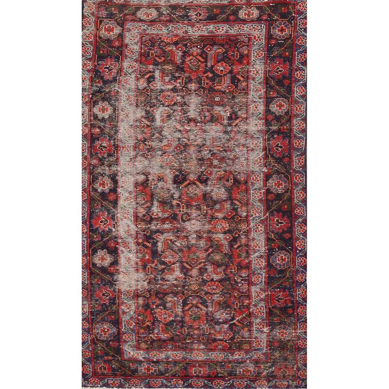 Hand Knotted Oriental 100% Wool Carpet Traditional Geometric Navy Blue & Blues Mahal Area Rug - 7' 1'' X 3' 8''