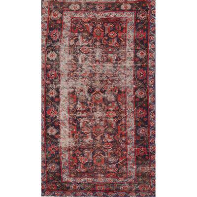 Hand Knotted Oriental 100% Wool Carpet Traditional Geometric Navy Blue & Blues Mahal Area Rug - 7' 1'' X 3' 8''