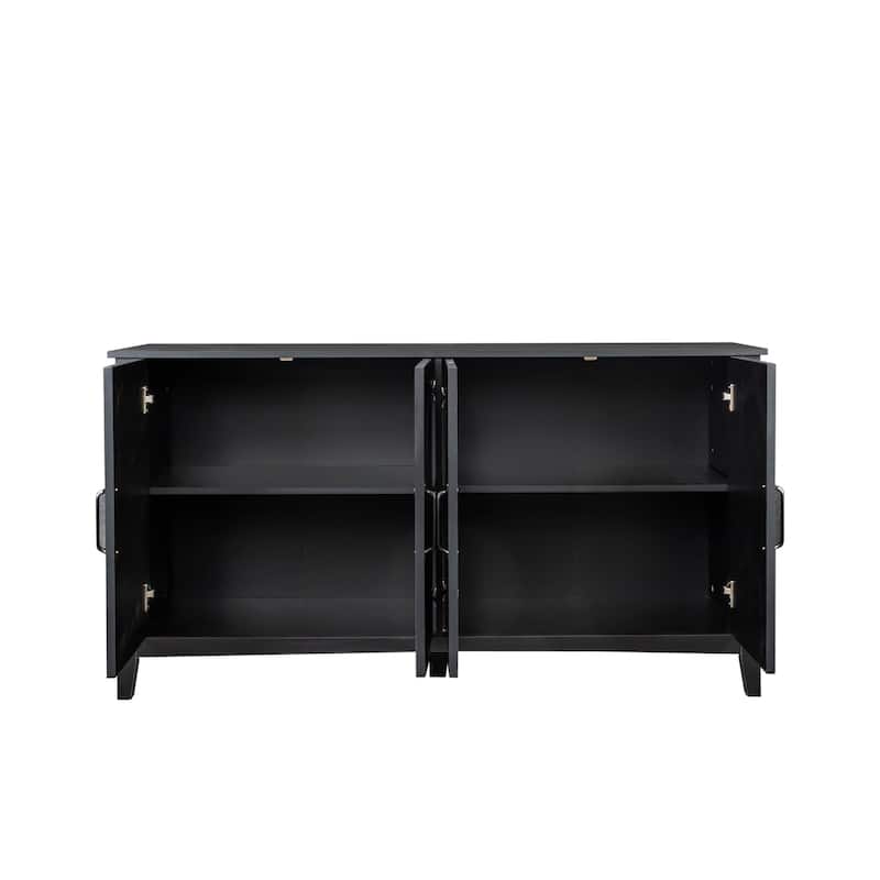 Black Modern Style 59.06" TV Stand Cabinet with 4 Doors and 4 Shelves for Living Room