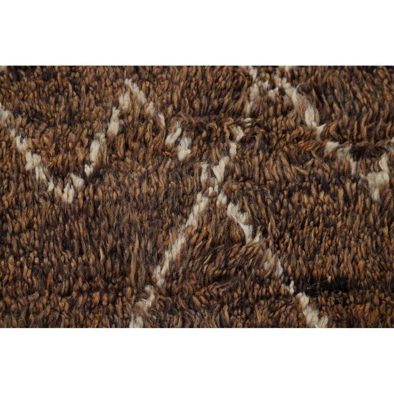 All-Over Brown Moroccan Area Rug Hand-Knotted Wool Carpet - 8'1" x 10'11"