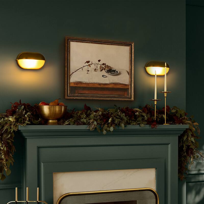 11"W 1-Light Retro 40W Oval Painted Gold Finish Wall Sconce with Clear Rippled Glass - 11.0 in. W x 6.3 in. H x 4.7 in. D