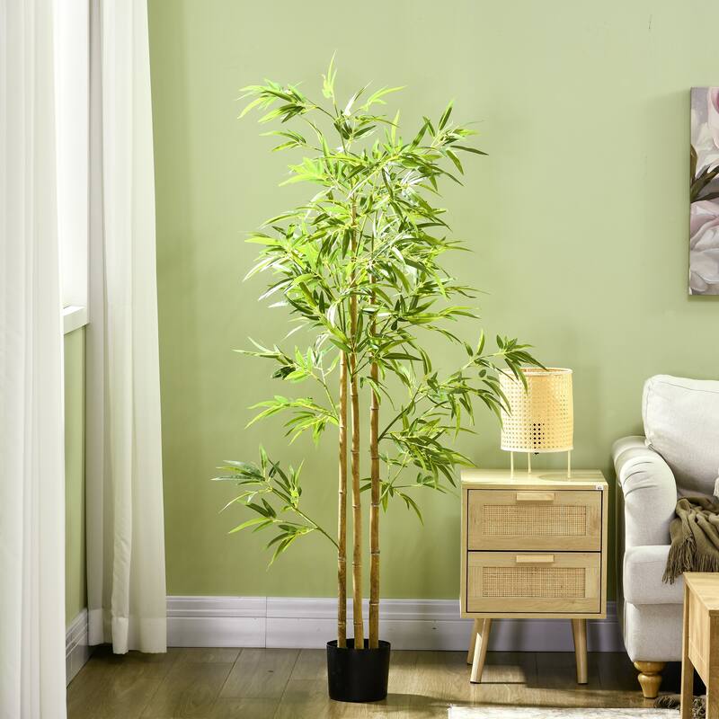 Artificial Bamboo Plant with Three Trunks Realistic Lush 830 Leaves Low Maintenance with Weighted Nursery Pot - 70.75" H