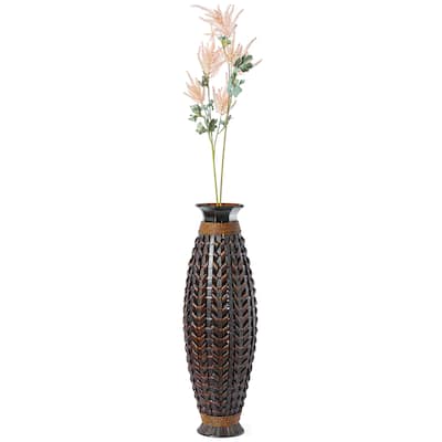 39-Inch-Tall Bamboo Floor Standing Vase with Wicker Woven Design - Handcrafted Bamboo Vase - Indoor Decor Accent Piece - 39