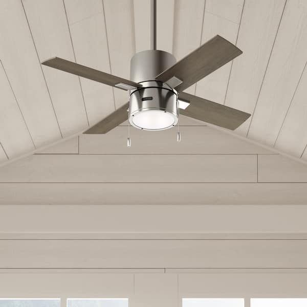 slide 2 of 9, Hunter 42" Beck Ceiling Fan with LED Light Kit and Pull Chain - Transitional, Modern, Industrial Brushed Nickel