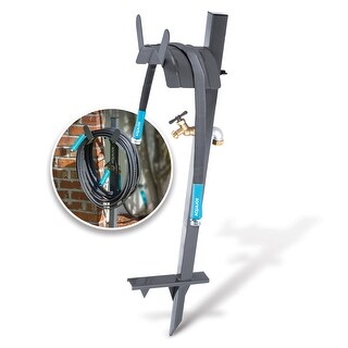 Free Standing Garden Hose Stand with Brass Faucet,Gray w/3ft. Lead in ...