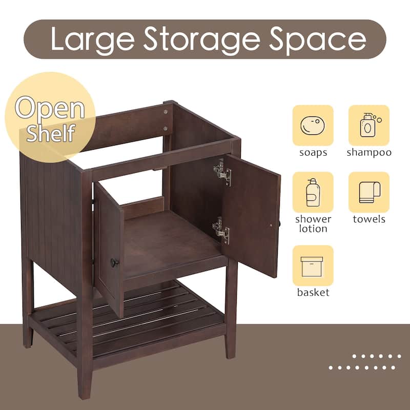 MDF Freestanding Bathroom Vanity Without Counter Top in Brown, Bathroom Storage Cabinet with Doors and Open Shelf - 24" x 18"
