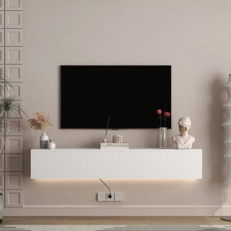 69" Modern TV Stand, Stylish Floating TV Cabinet Entertainment Center for 55-70 Inch TVs - White