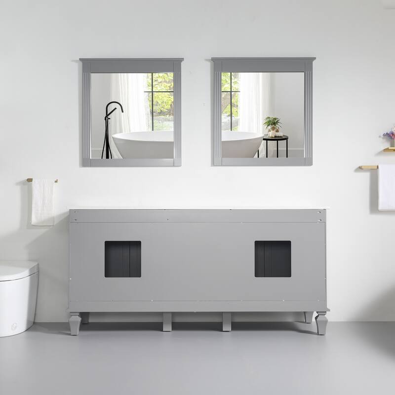35'' H Solid Wood Bath Vanity with Stain-resistant Carrera White Quartz Top and Double Sink