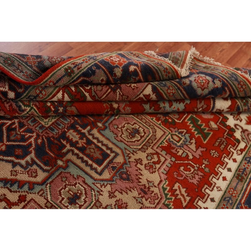 Hand Knotted Oriental 100% Wool Carpet Traditional Medallion Oranges & Rust Heriz (serapi) Area Rug - 9' 10'' X 8' 0''