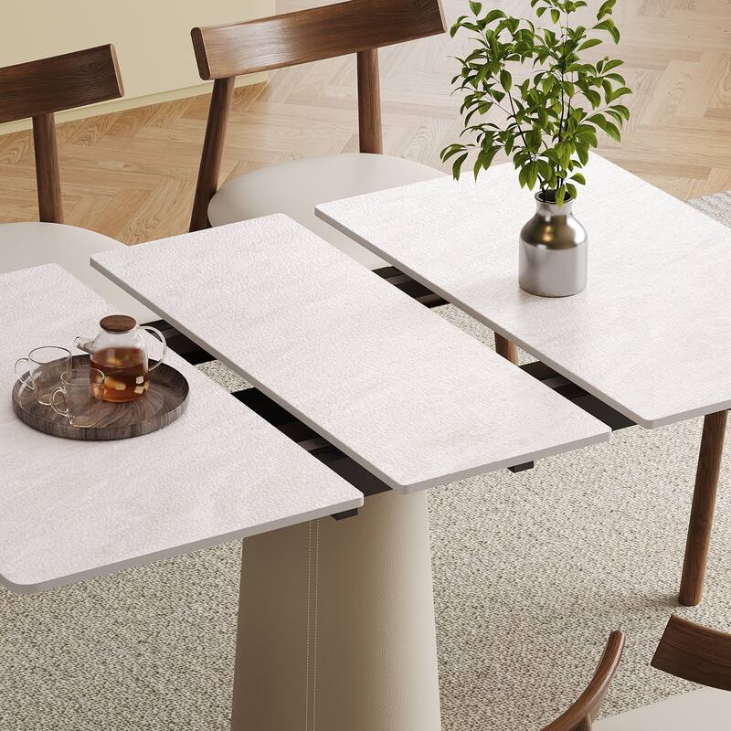 Folding Dining Table, Retractable Home Office Table, Expandable Kitchen Table with Leather-Wrapped Base