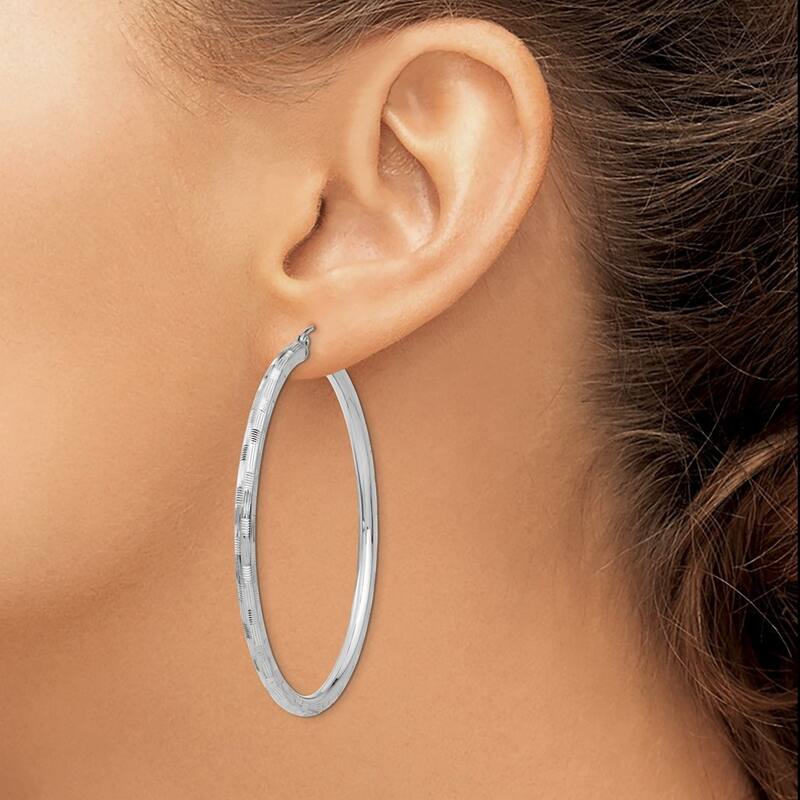 Curata 14k White Gold Textured Checkerboard 45x3mm Hoop Earrings