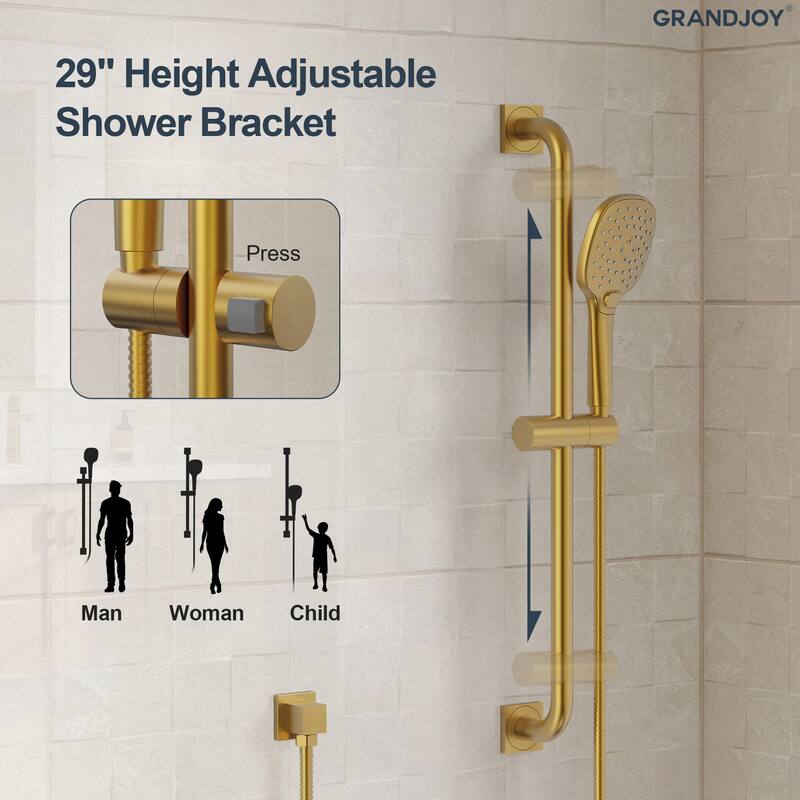 GRANDJOY 2-Spray Concealed Rain Shower System with Handheld, Wall-Mount Modern Design