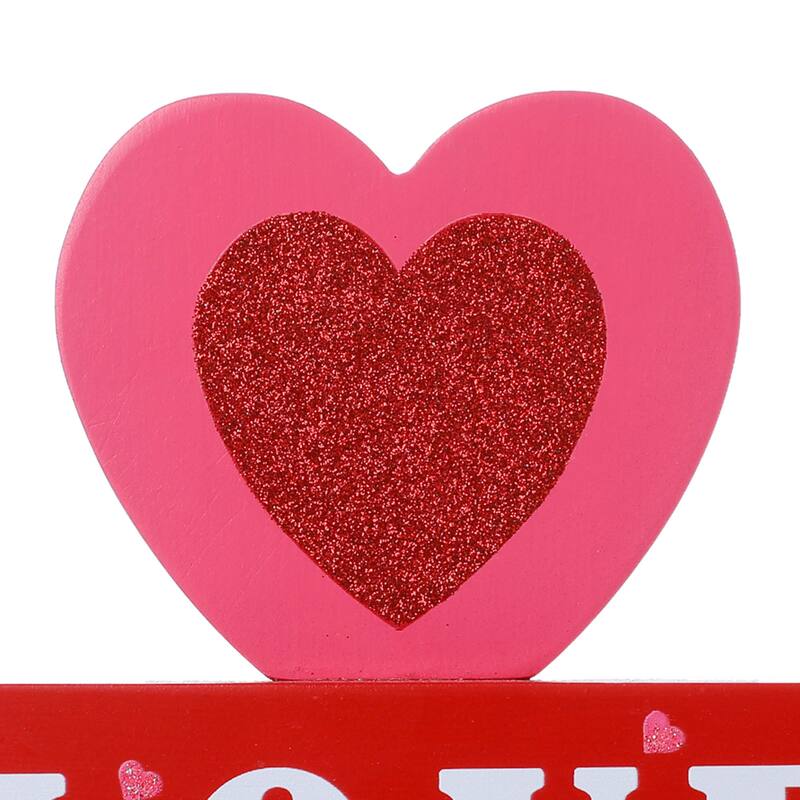 Glitzhome Valentines LED Wooden Block Love Table Decor