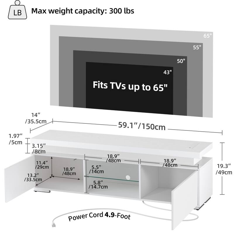 Moasis Modern TV Stand for TV 43"-65" Entertainment Center Media Console with LED Lights