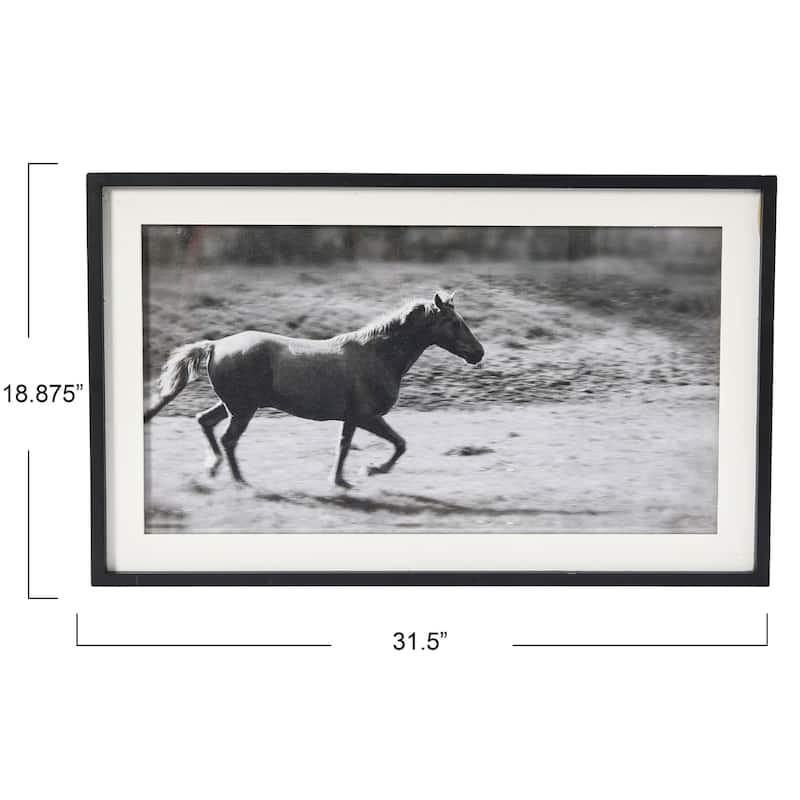 Galloping Horse Print with Wood Frame - Black