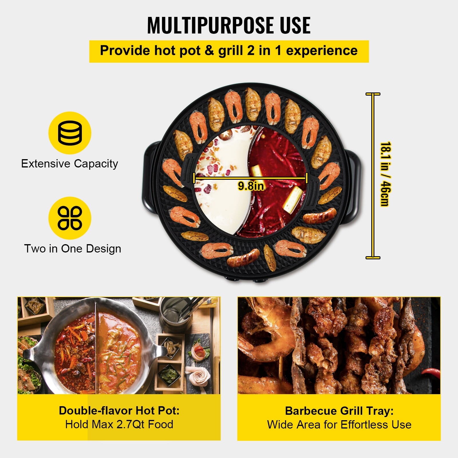 in Electric Hot Pot and Grill, 2200W BBQ Pan Grill and Hot Pot,  Multifunctional Teppanyaki Grill Pot with Dual Temp Control Bed Bath   Beyond 36679765