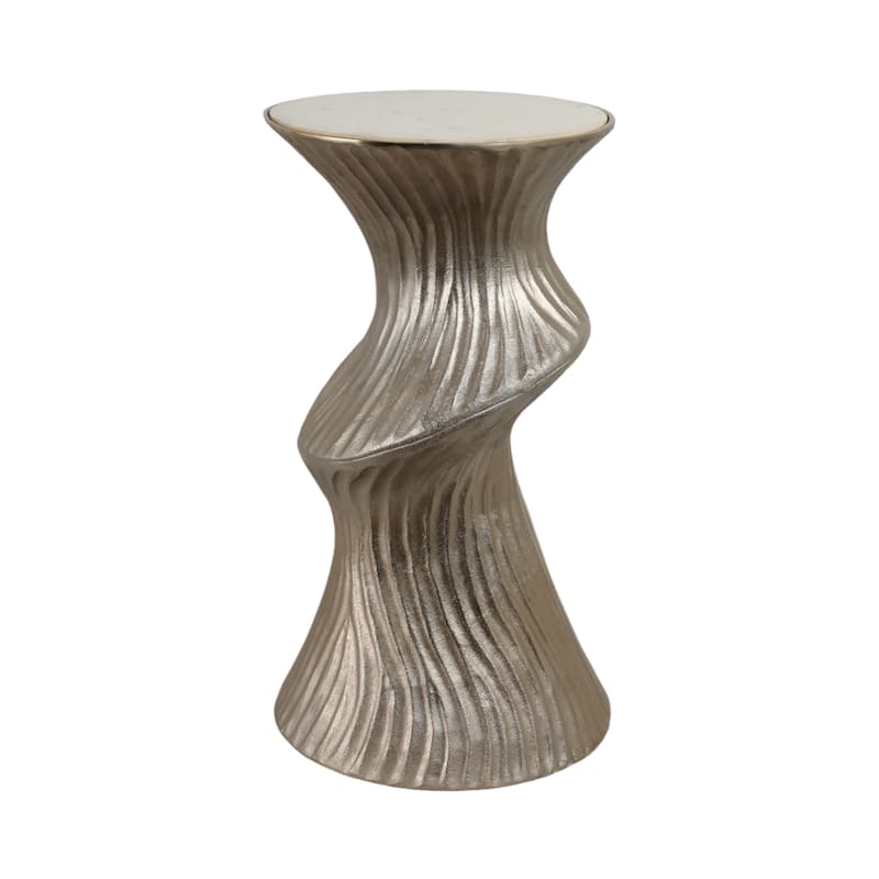 Marble Top Aluminum Side Table Round Sculptural Accent Modern