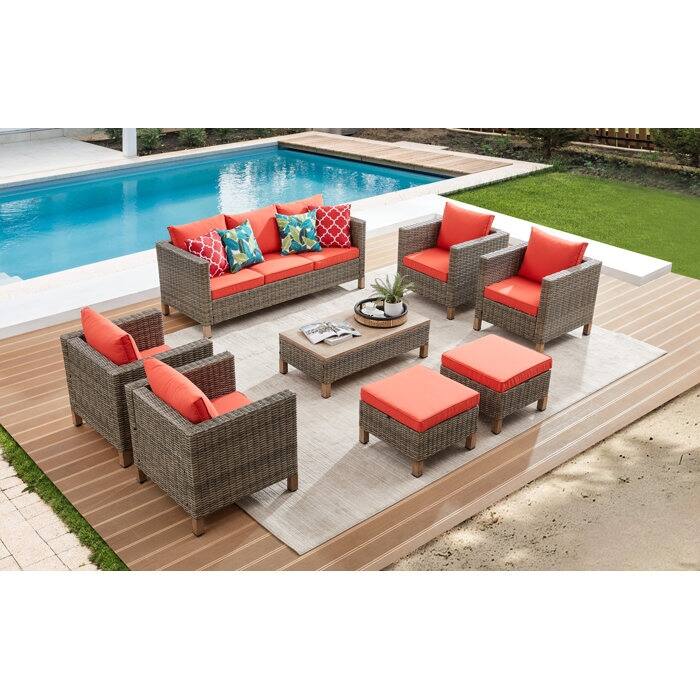 8 Piece Sectional Seating Group with Cushions - Orange
