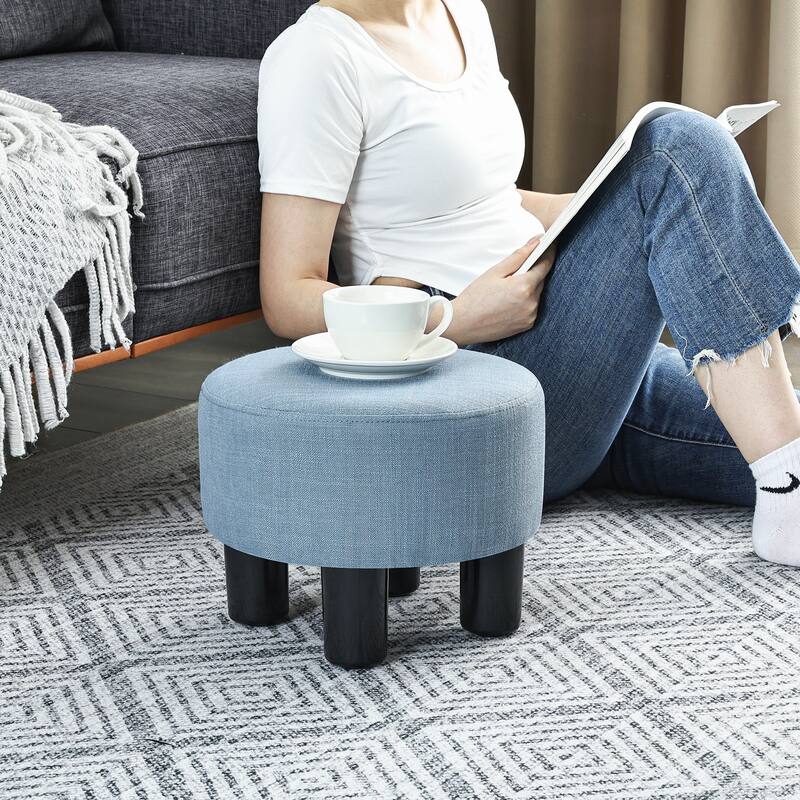 Adeco Round Ottoman Fabric Footrest Modern Padded Chair Footstool