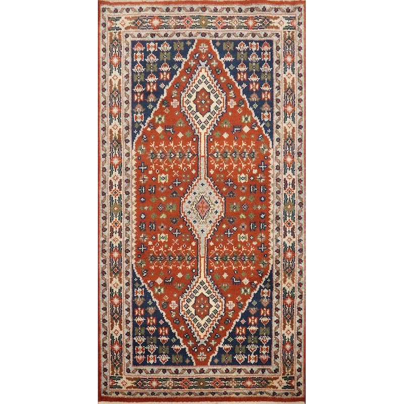 Hand Knotted Oriental 100% Wool Carpet Traditional Geometric Oranges & Rust Heriz (serapi) Area Rug - 5' 4'' X 2' 11''