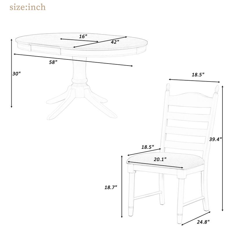 5-Piece Dining Table Set Round Extendable Dining Table and 4 Chairs