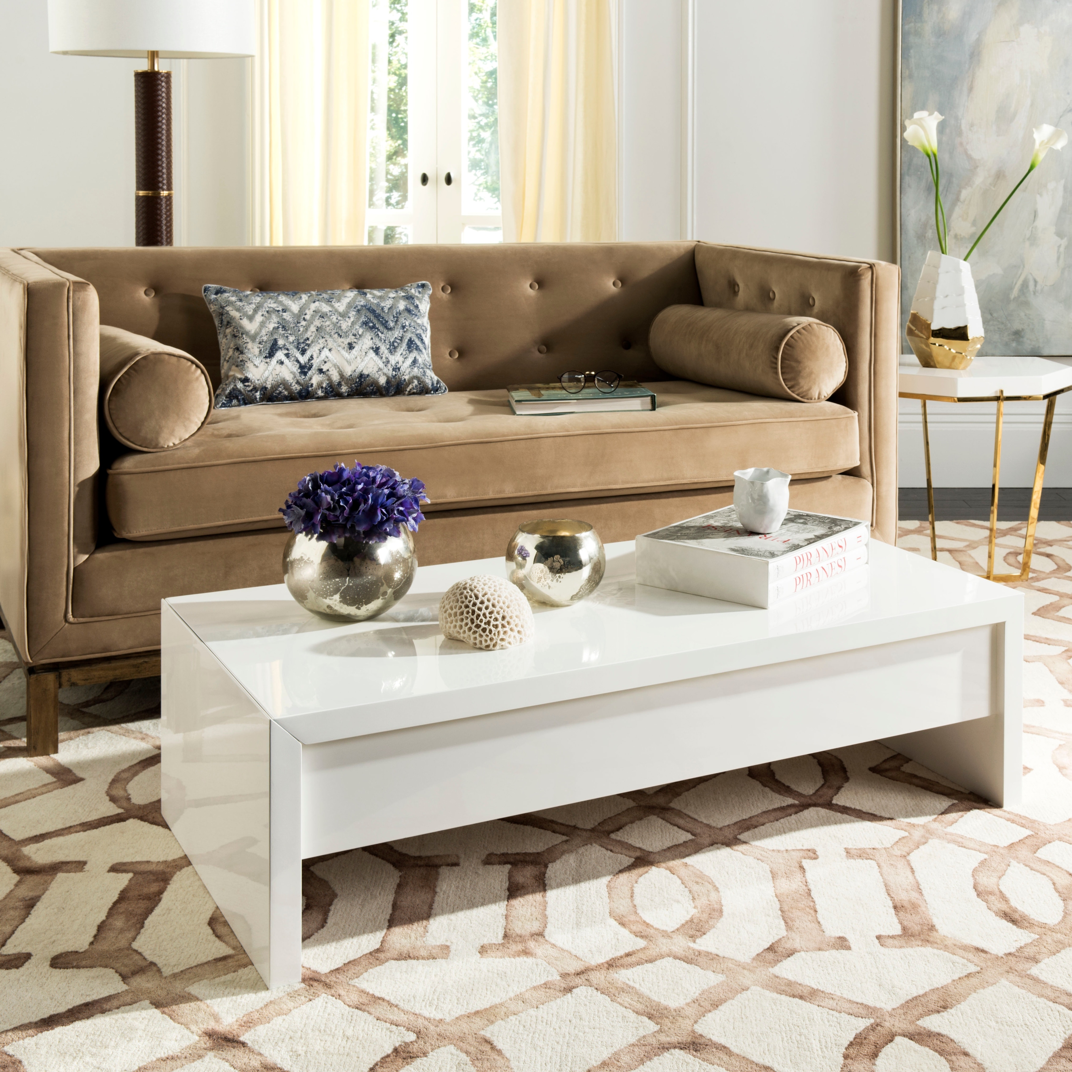 SAFAVIEH Bobbye Glam Engineered Wood Coffee Table, 47.2-Inch, White - 47Wx24Dx13H