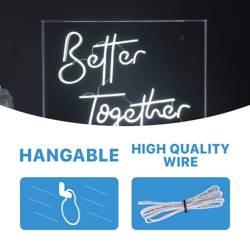 Better Together 23.63" X 20" Contemporary Glam Acrylic Box USB Operated LED Neon Light, White by JONATHAN Y - 23.63" X 20"
