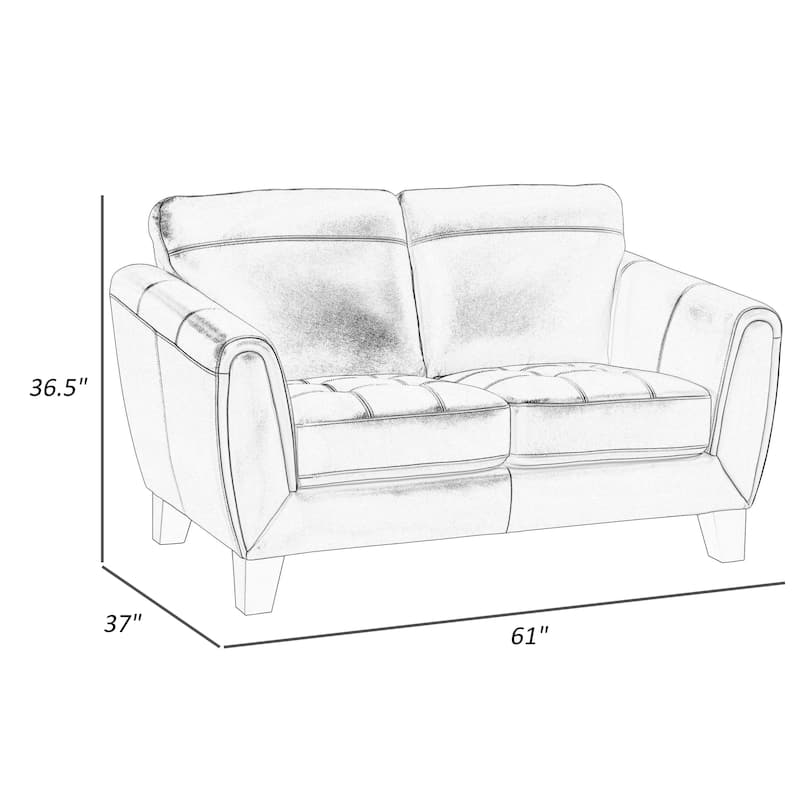Sofy 61 Inch Loveseat, Dark Gray Top Grain and Faux Leather, Solid Wood