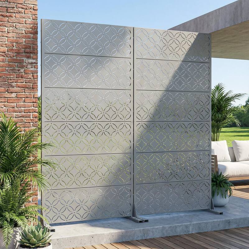 Privacy Metal Screen Fence Panel Horizontal Stripe Pattern Set of 2