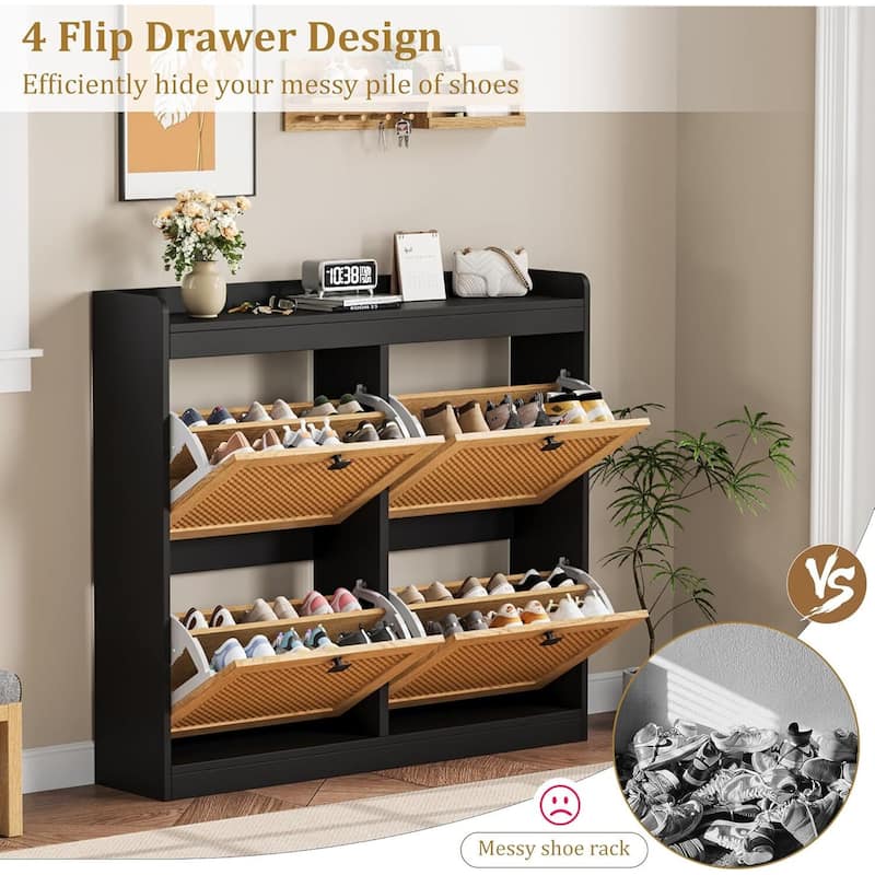 Freestanding Shoe Organizer Storage Cabinet with 4 Flip Drawers for Entryway, Hallway