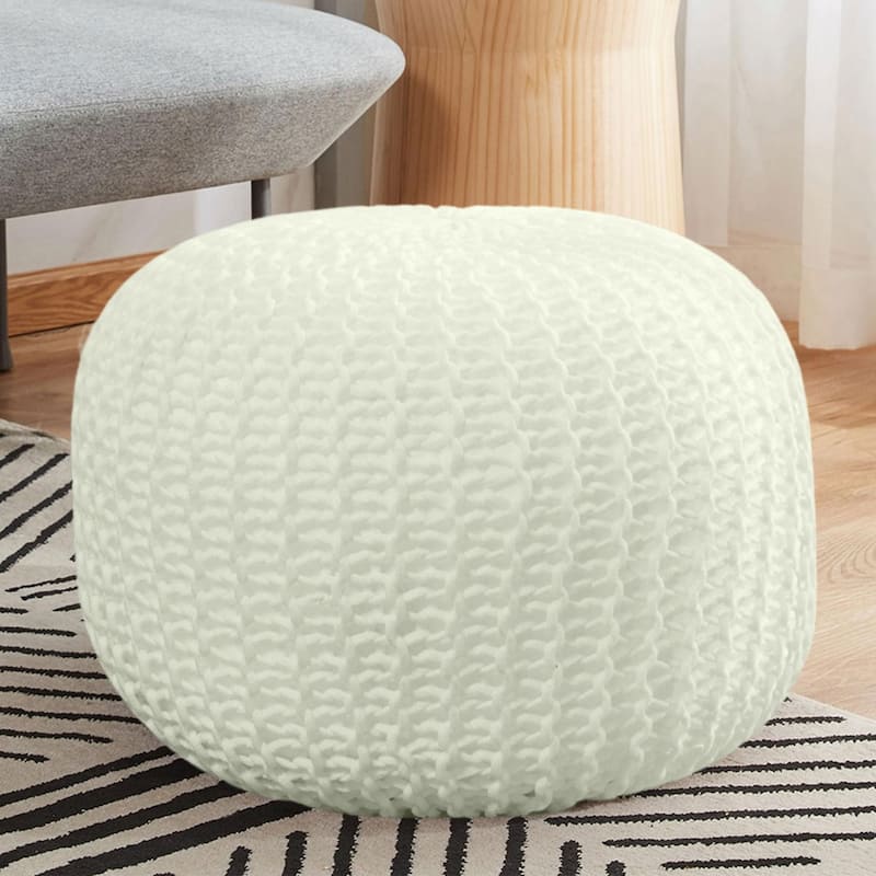 Cheer Collection Decorative 18-inch Chunky Hand-knit Pouf Ottoman