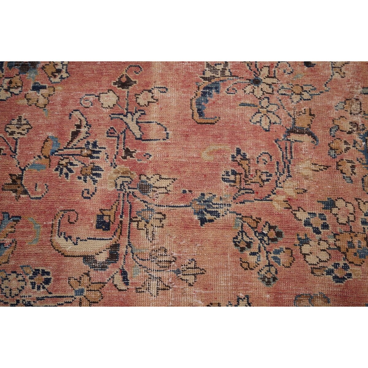 Distressed Mashad Persian Vintage Rug Hand-Knotted Wool