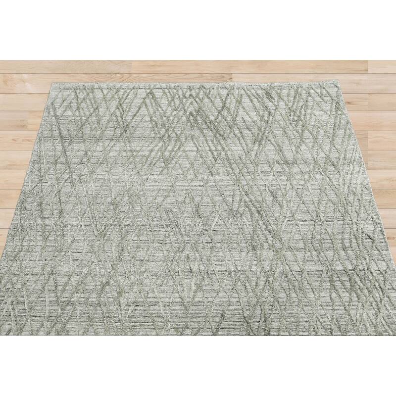 Hand Made Loop n Cut Pile 100% Wool Modern Oriental Area Rug Gray - 4' x 5' 11''