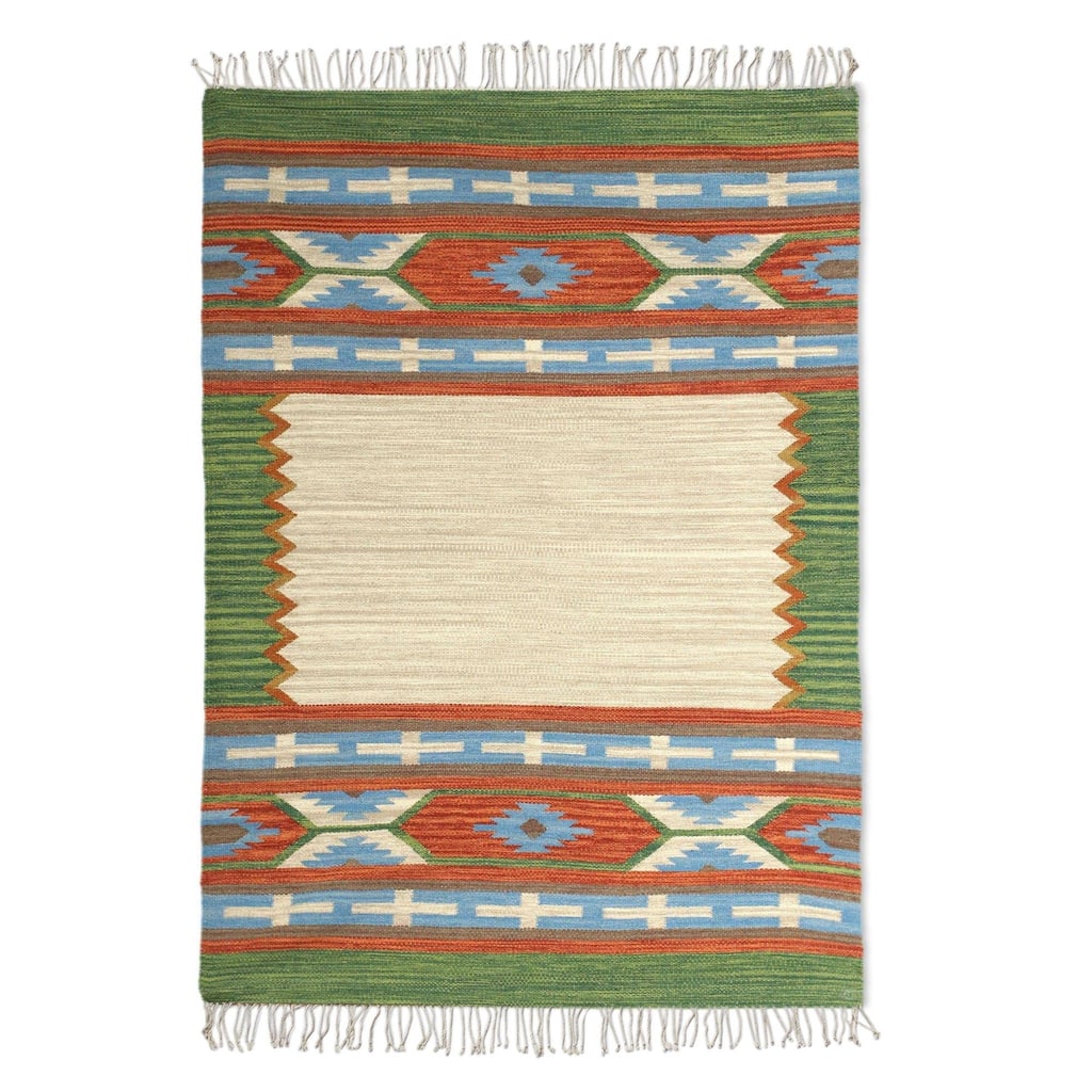 Handmade Indian Style Wool dhurrie rug (India) - Big
