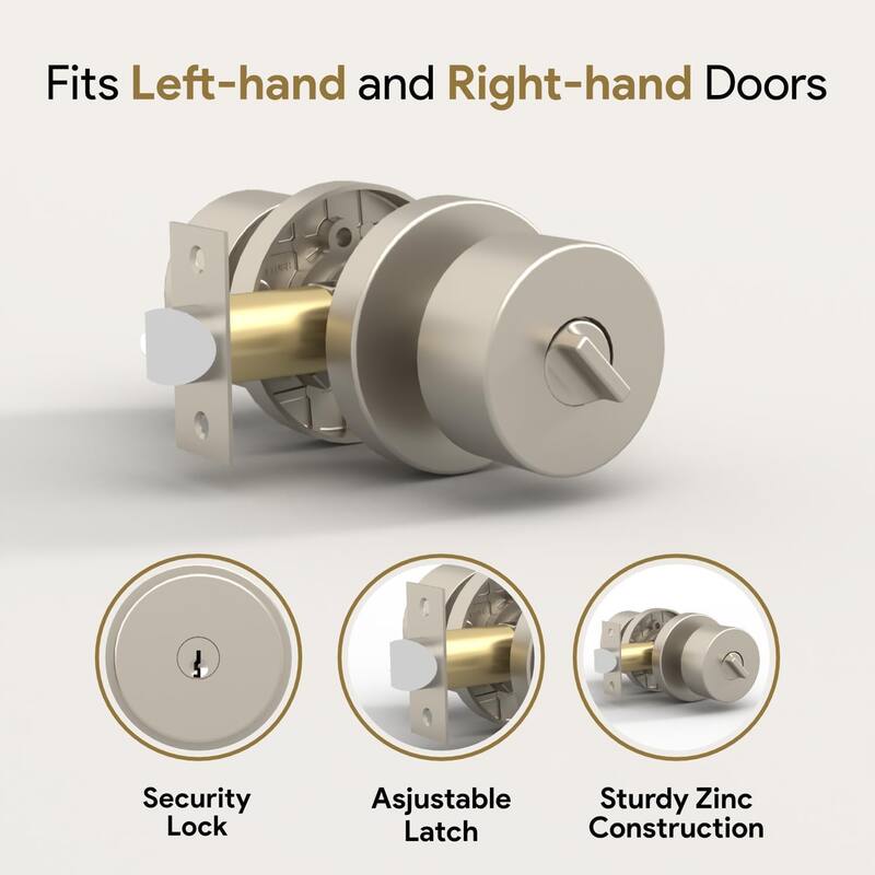 Mega Handles BUENA Entry Door Knob | Secure Lockset | Reversible Design | Heavy-Duty Zinc | Fits Left and Right-Handed Doors