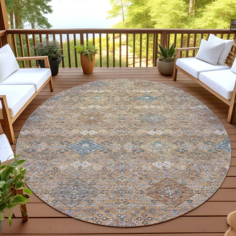 Machine Washable Indoor/ Outdoor Boho Panel Chantille Rug - Copper - 8' x 8'